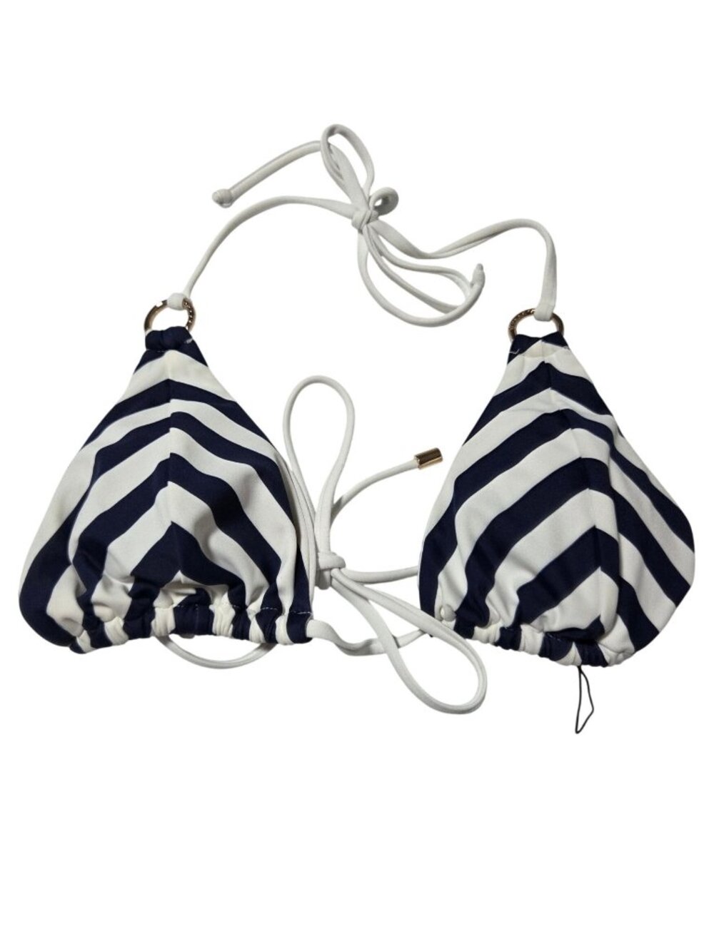 Relleciga Bikini Top Size Medium Striped Navy White  Adjustable Ties Swimwear